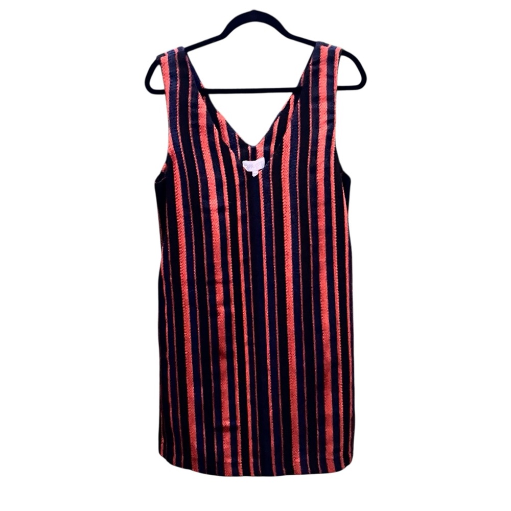 NWT APRICOT Womenโsโ Blue and Orange Striped Sleeveless Fall Dress, Size 12-14